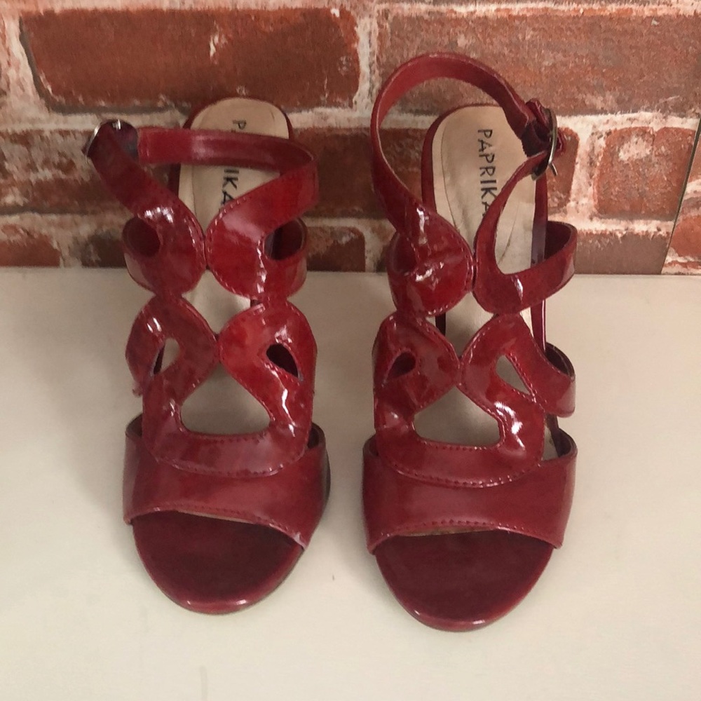 3 inch brick red FAUX patent leather heels